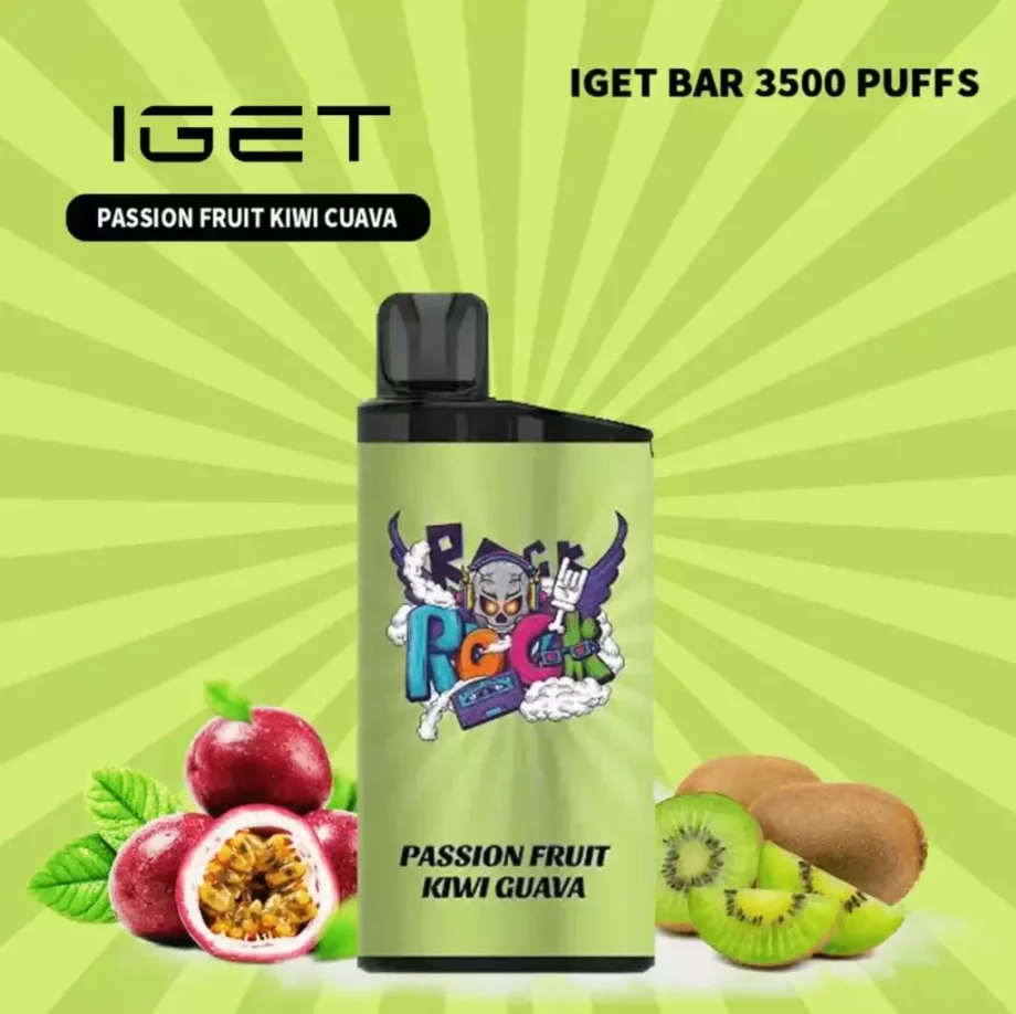 IGET BAR 3500 Puffs -Passionfruit Kiwi & Guava Flavour Low Nicotine Rechargeable Disposable Vape Pen  Authentic & Original Available in Australia