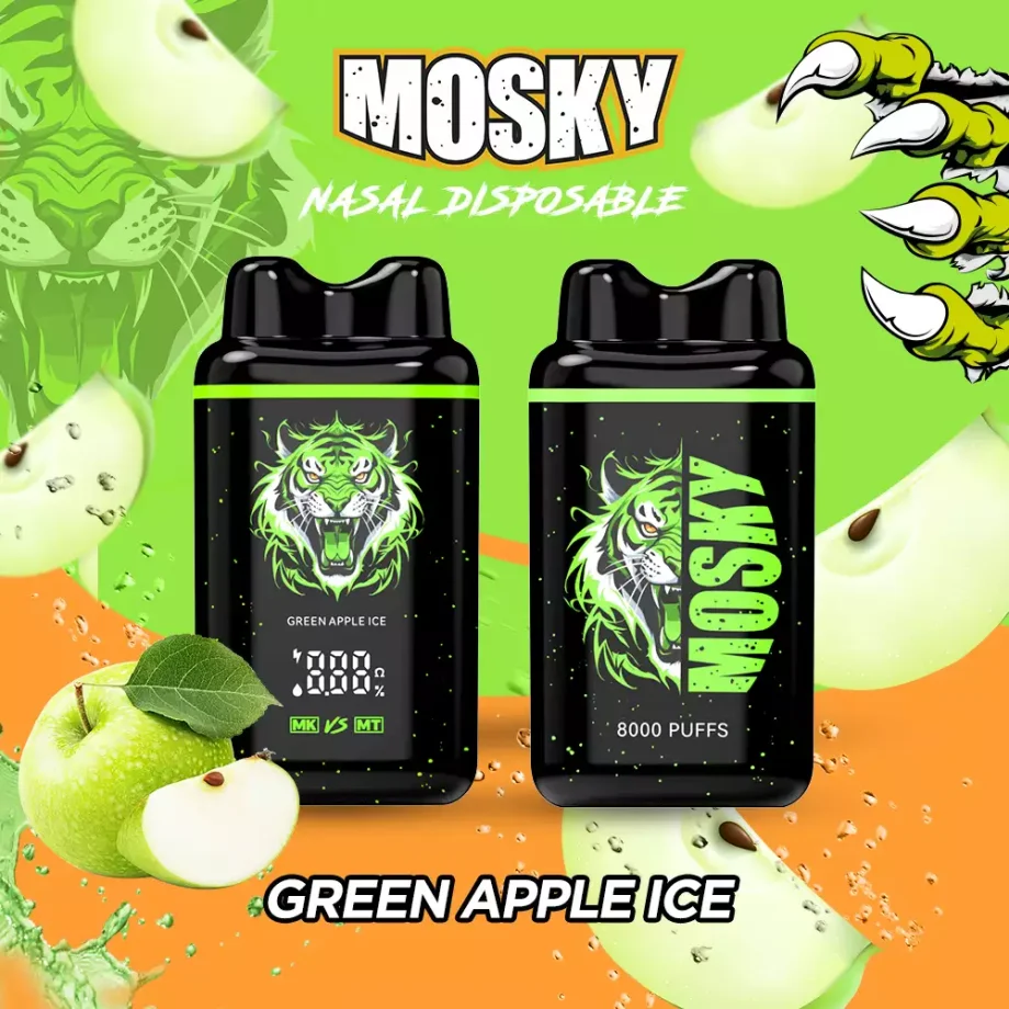 MOSKY NASAL 8000 Puffs Green Apple Ice Disposable Vape Pen - Low Nicotine, Rechargeable, Authentic, Buy Online in Australia