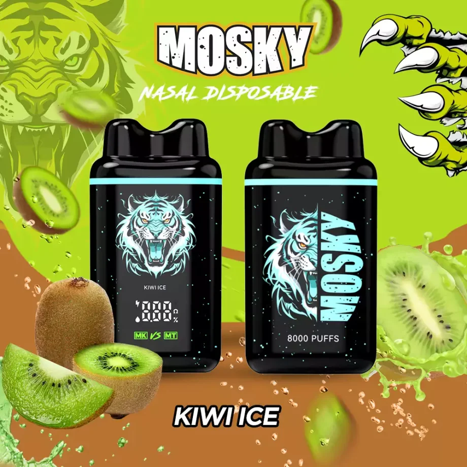 MOSKY NASAL 8000 Puffs Kiwi Ice Low Nicotine Disposable Vape Pen - Authentic, Rechargeable, Available Now in Australia