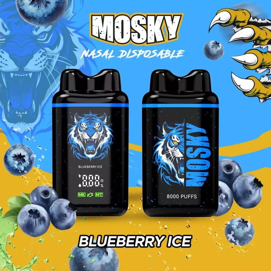 MOSKY NASAL 8000 Puffs Blueberry Ice Disposable Vape Pen - Low Nicotine, Rechargeable, Authentic & Original - Buy Online in Australia from Local Warehouse