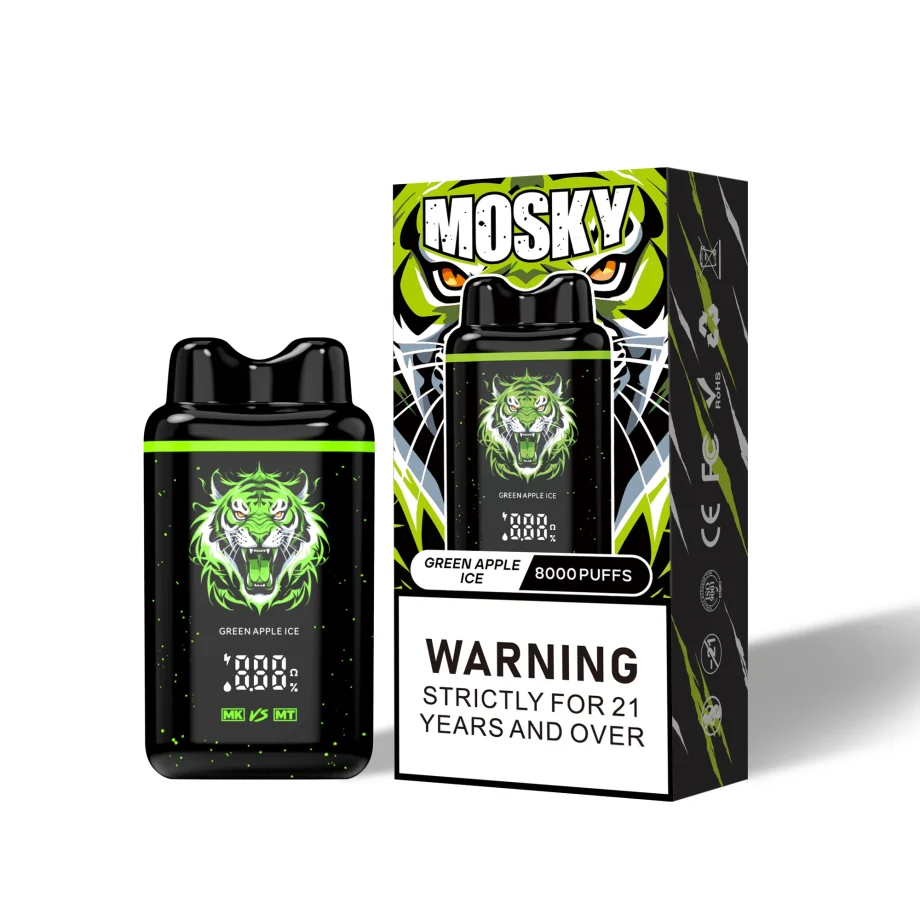 MOSKY NASAL 8000 Puffs Green Apple Ice Disposable Vape Australia OZeCig